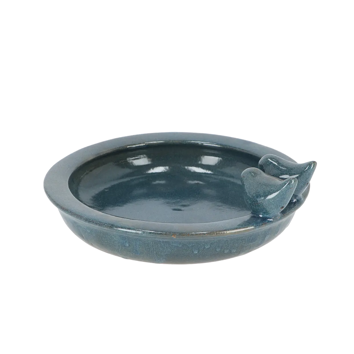 Esschert Design Vogelbad Keramiek Rond - Blauw met Vogels - Afbeelding 4