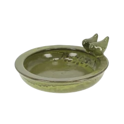 Esschert Design Vogelbad Keramiek Rond - Groen met Vogels